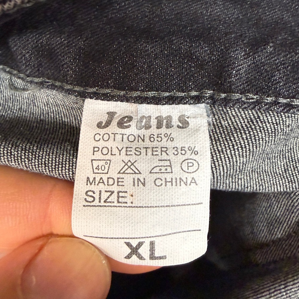 Jeans Wide Leg Denim Pants XL Black Faded Wash High Rise Patch Pockets 2096 - Picture 3 of 10